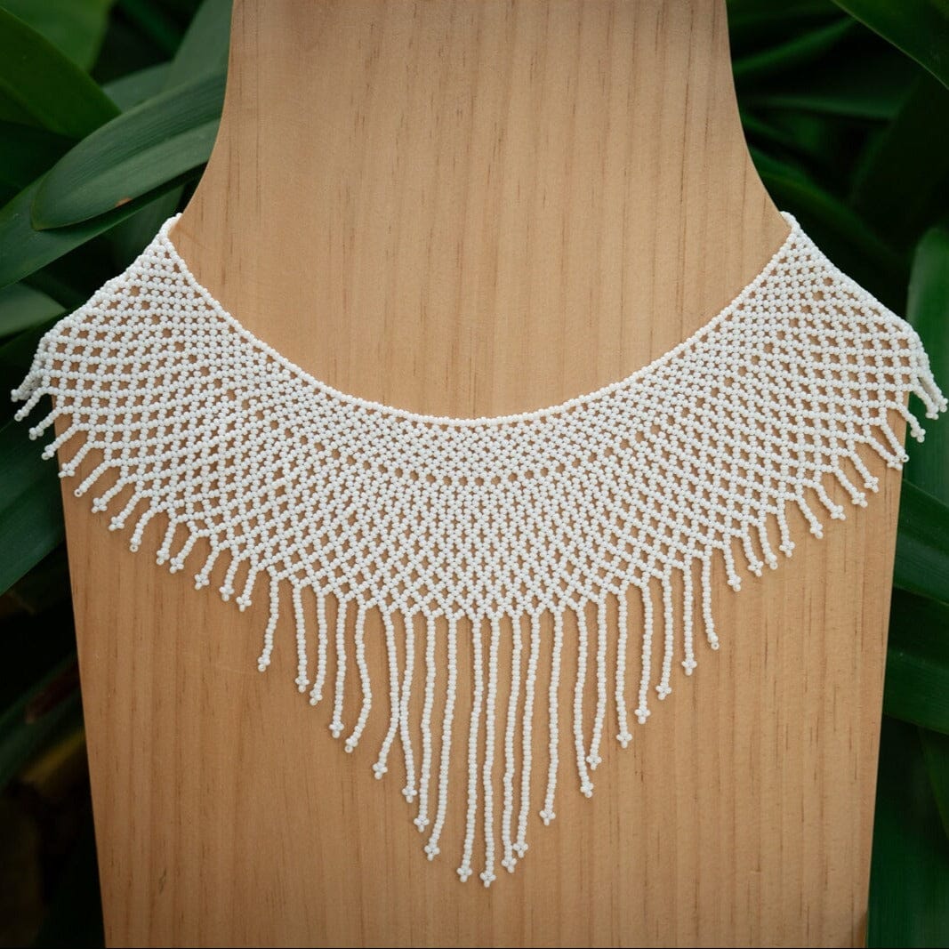 Angel Eyelet white beaded choker fringe Necklace native american jewelry Mother Sierra