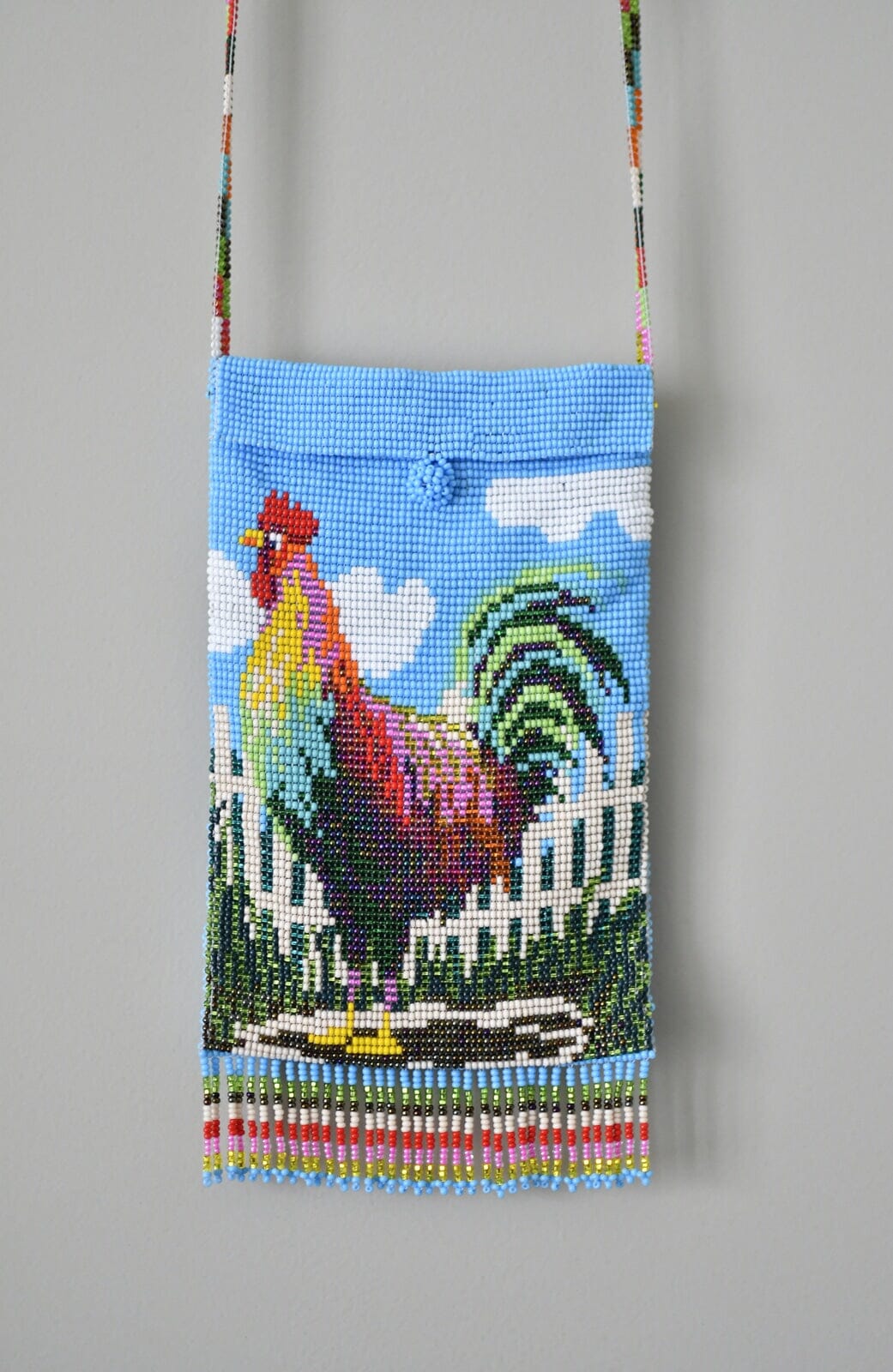 burrito gallo rooster beaded purse shoulder bag Blue, White, Red, Yellow, Green, Pink fringe