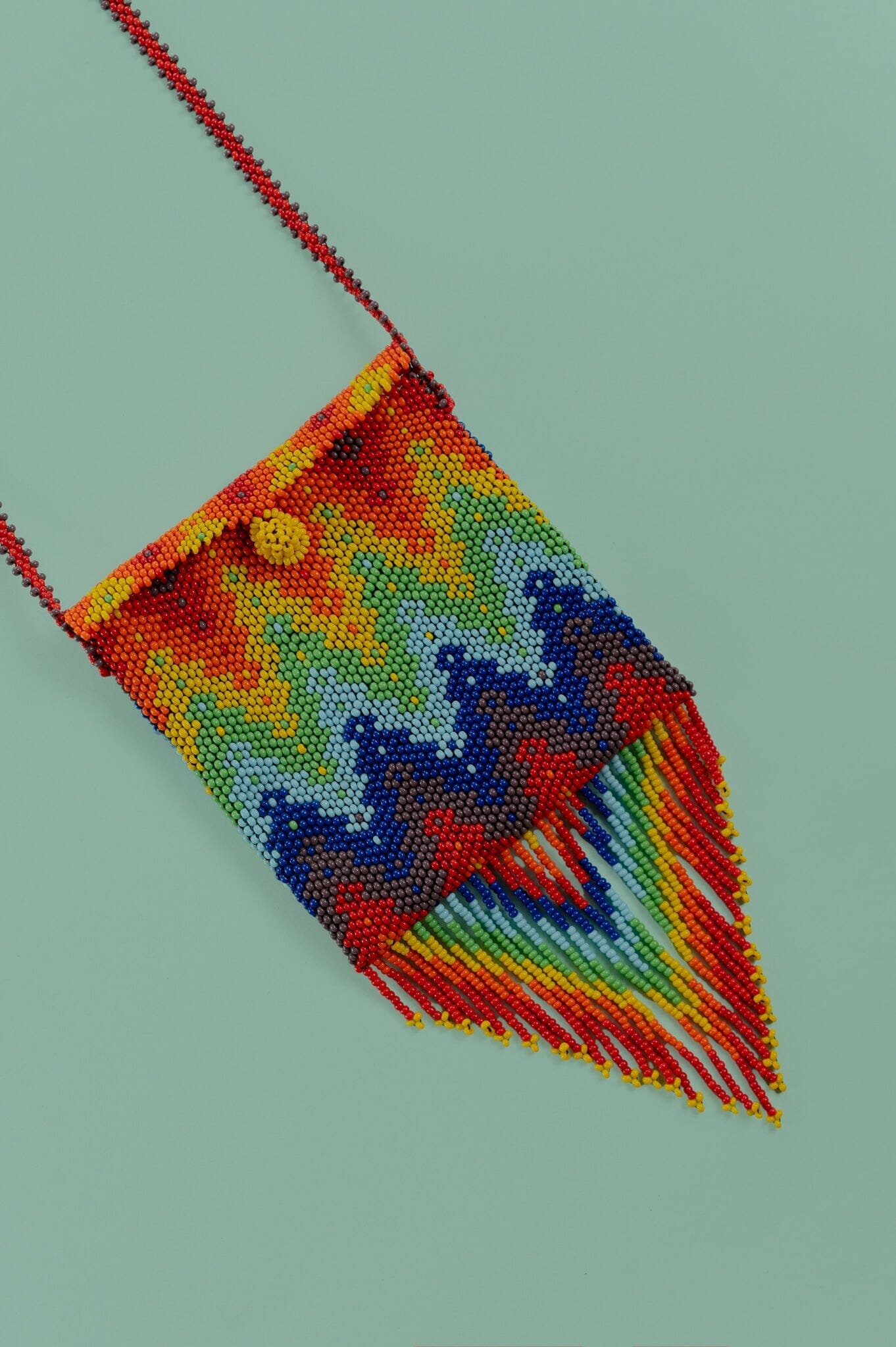 carnelian Medicine Bag Beaded Medicine Bags rainbow red orange yellow green blue dangle fringe purse native american jewelry mexican guatemalan accessories Mother Sierra