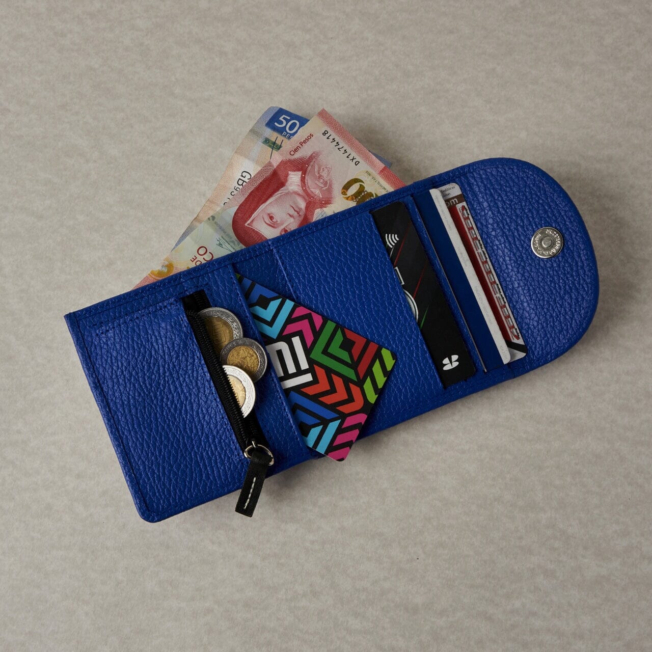 Carnival Leather Art Wallet painting mural print blue pink gold red green white square revelers market native american accessories Mother Sierra with money and cards