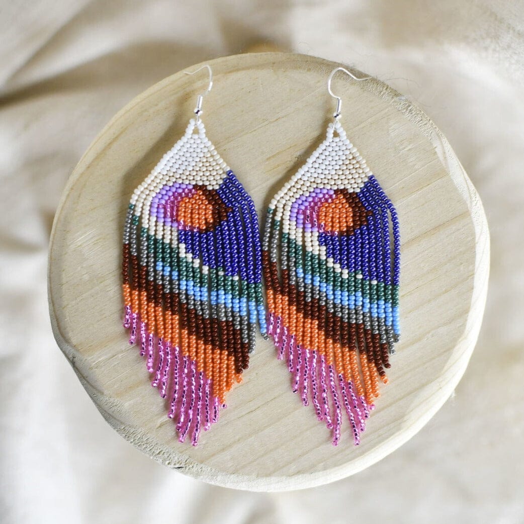 Desert Oasis beaded Earrings fringe pink purple orange brown sand green mirage native american jewelry  Mother Sierra 