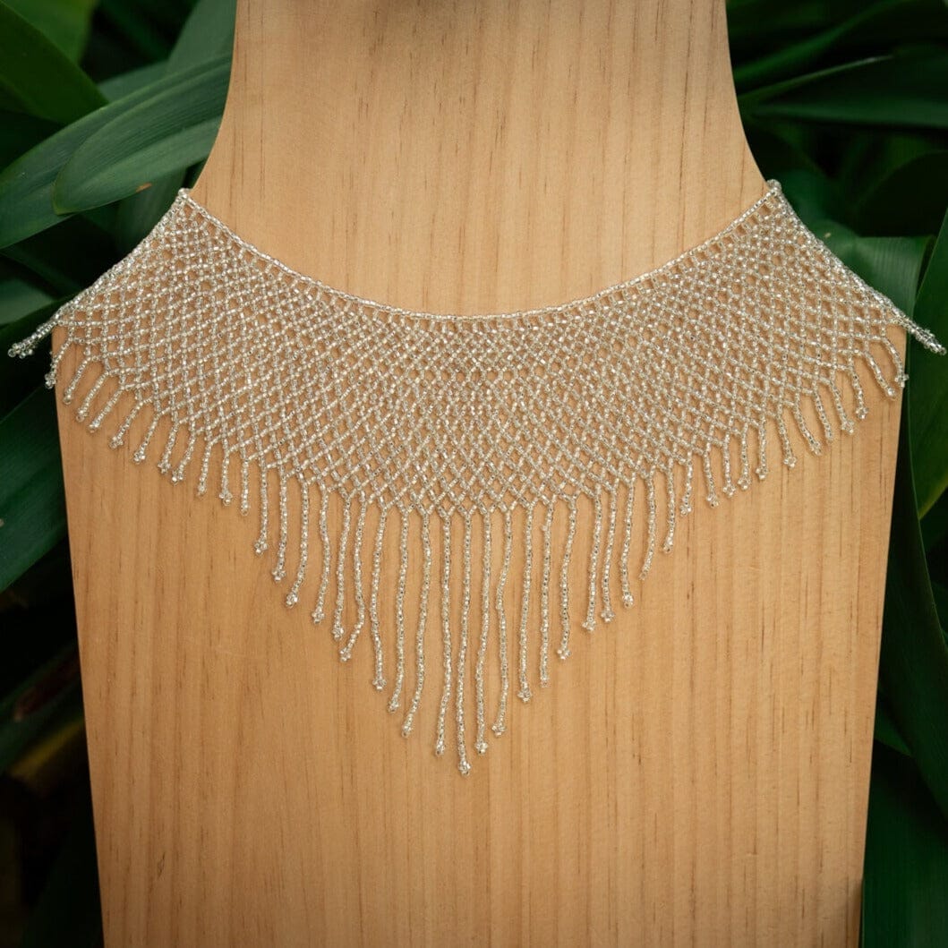 Frozen Ice Eyelet beaded choker fringe Necklace silver native american jewelry Mother Sierra