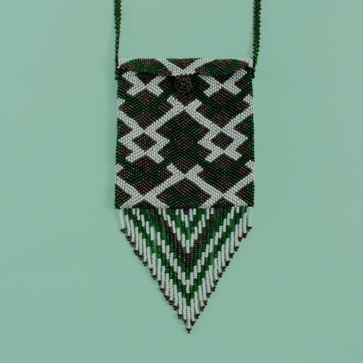 irish moss Medicine Bag Beaded Medicine Bags green silver white dangle fringe purse native american jewelry mexican guatemalan accessories Mother Sierra