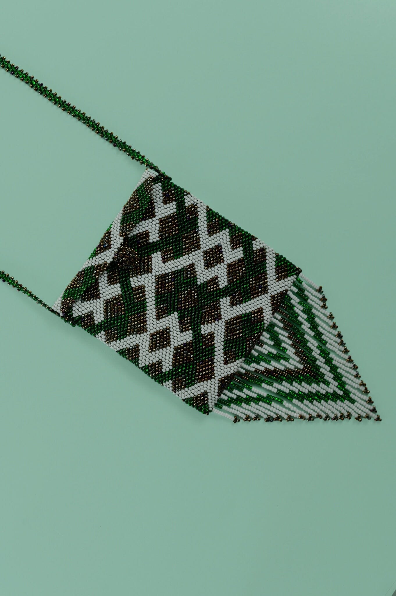 irish moss Medicine Bag Beaded Medicine Bags green silver white dangle fringe purse native american jewelry mexican guatemalan accessories Mother Sierra