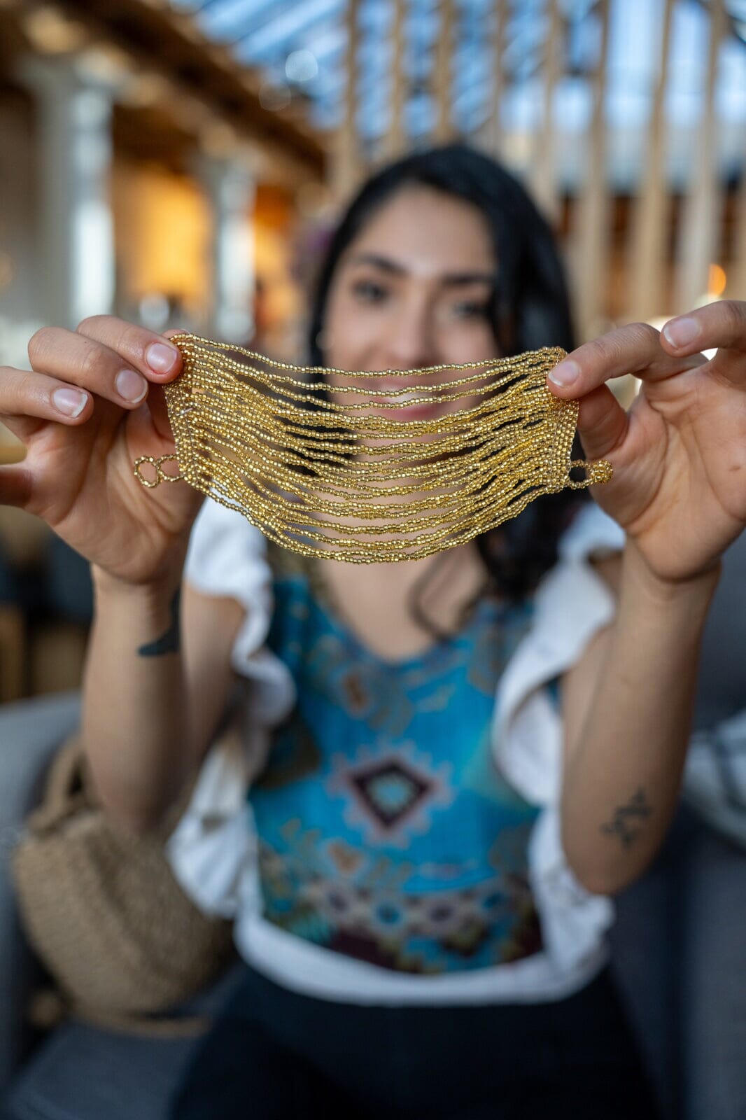Majestic Honey - high-quality handmade beaded multi-strand bracelet cuff in gold, featuring native American jewelry by Mother Sierra.