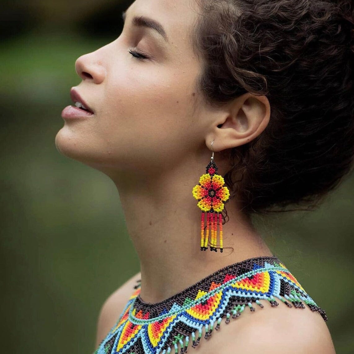 Detailed handmade beaded Mandarina Earrings Mother Sierra