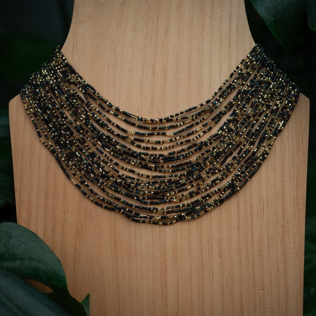 On The Rocks beaded Necklace multi-strand black gold native american jewelry Mother Sierra