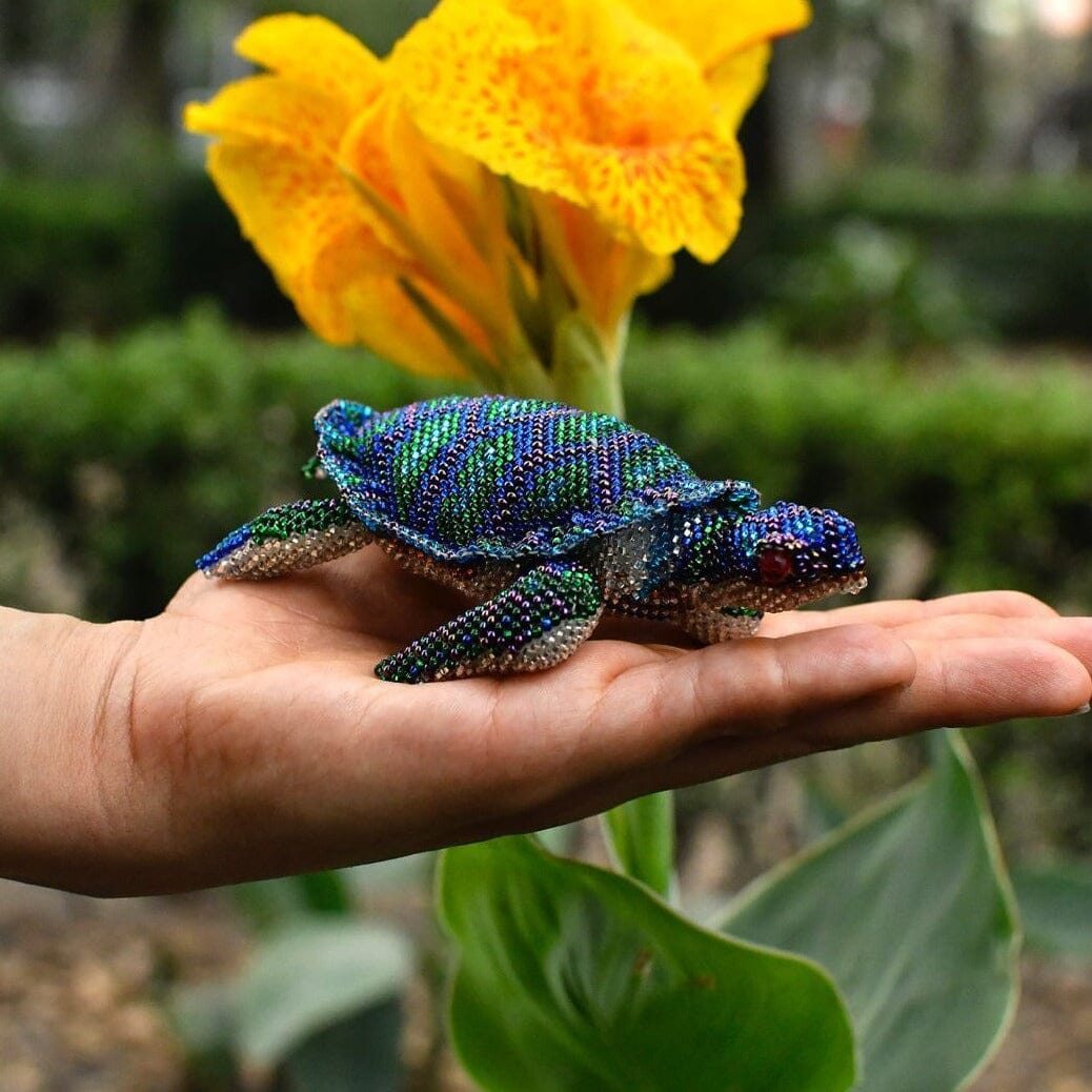 sapphire turtle blue green beaded decor animal figurine accessory
