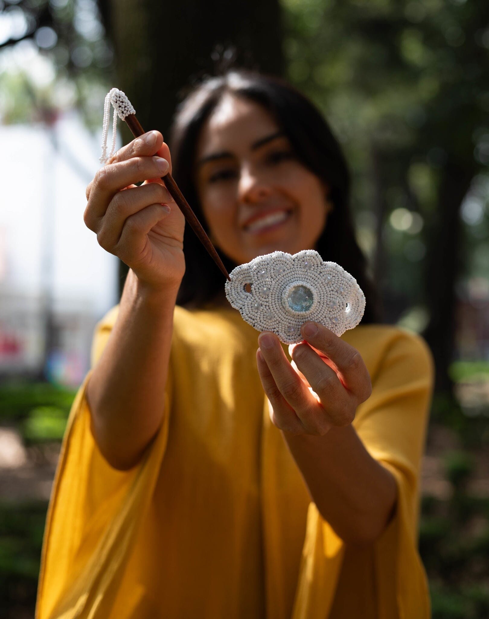 Snow White Pure Beaded handmade Hair Barrette And Pin Statement Piece