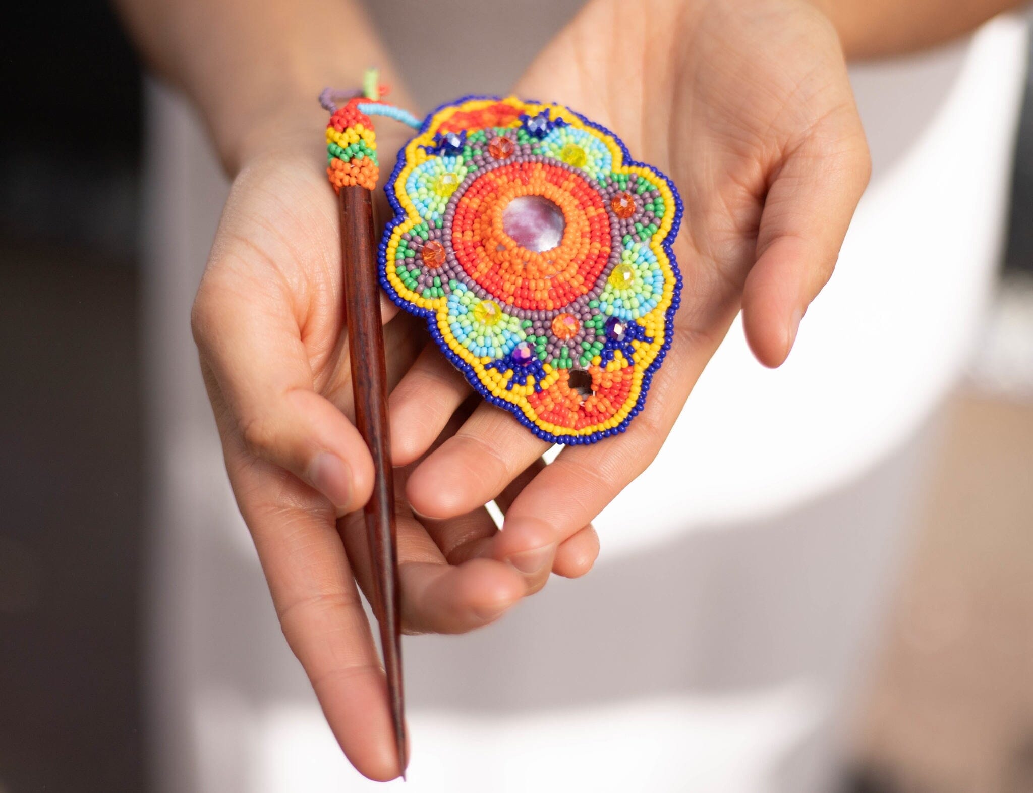 Elegantly styled beaded accessory - Summer Rainbow Hair Pieces Mother Sierra