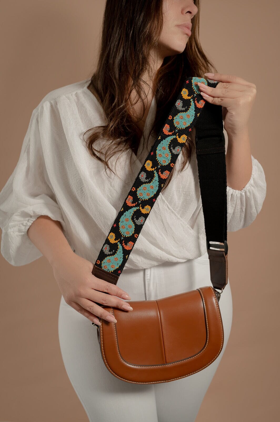 teardrops Camera & Purse Strap beaded mexican accessories black teal orange yellow paisley guatemala native american statement piece Mother Sierra