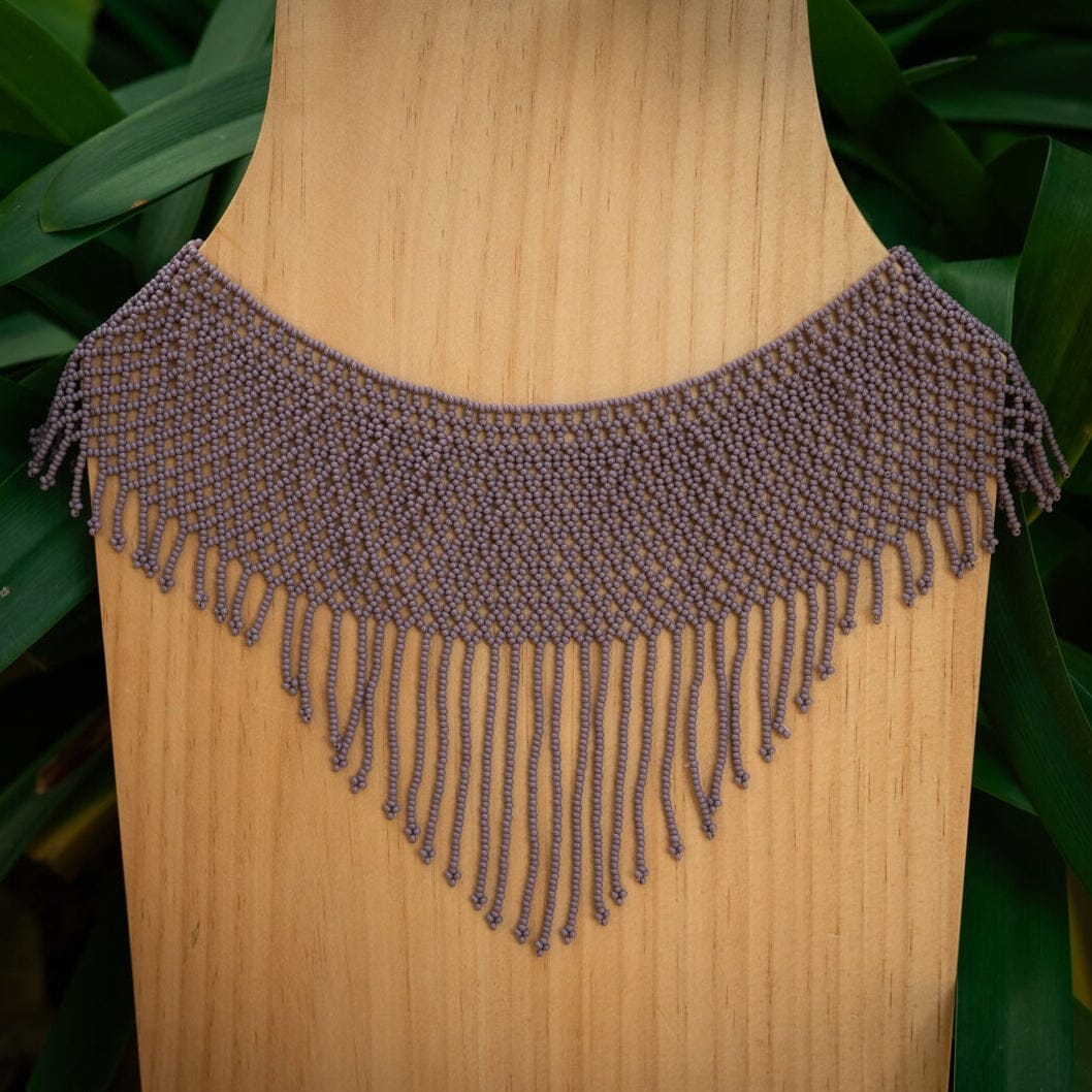 Vintage Eyelet beaded choker Necklace fringe mauve purple native american jewelry Mother Sierra