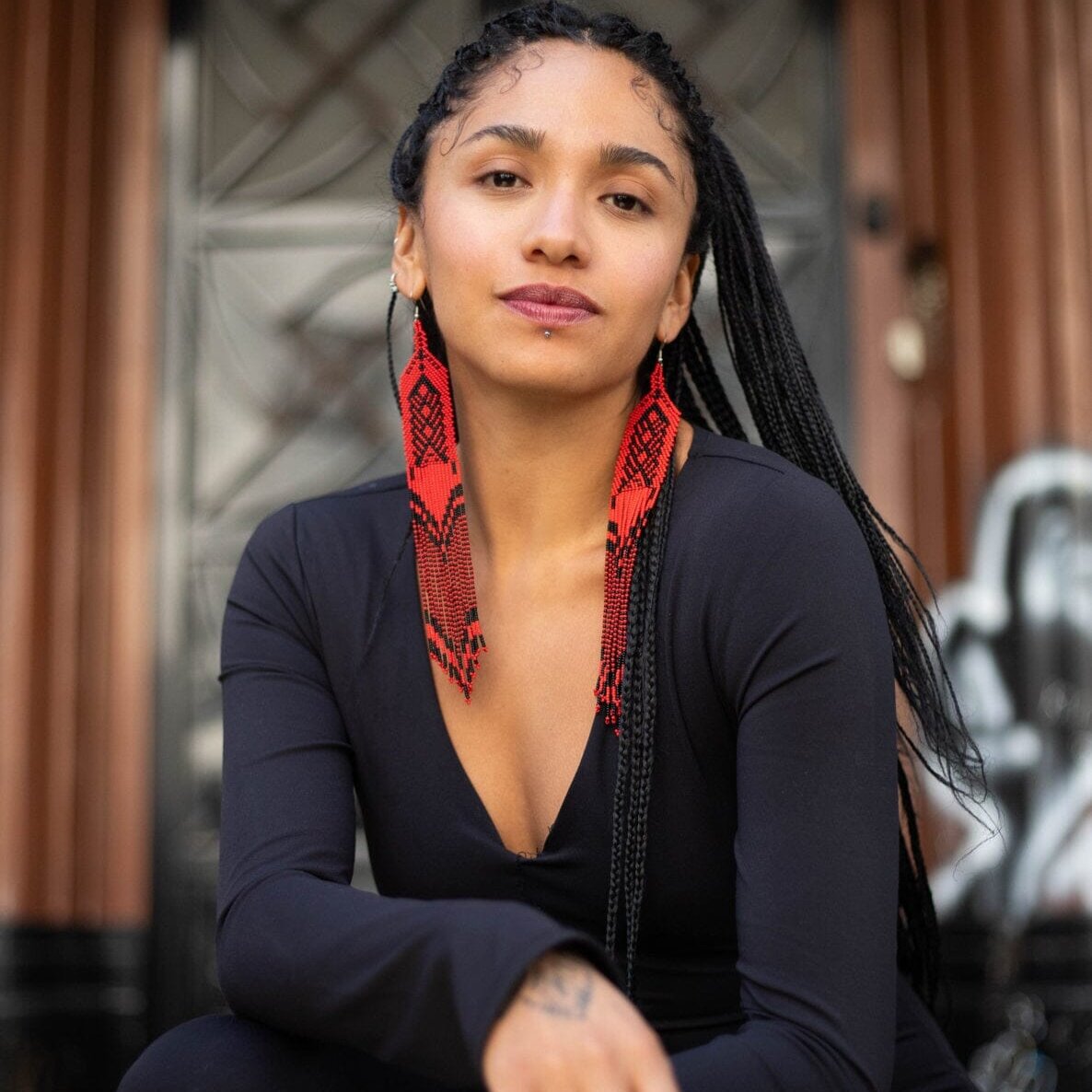 Volcanes Earrings Mother Sierra - High-quality fine bead chandelier earrings