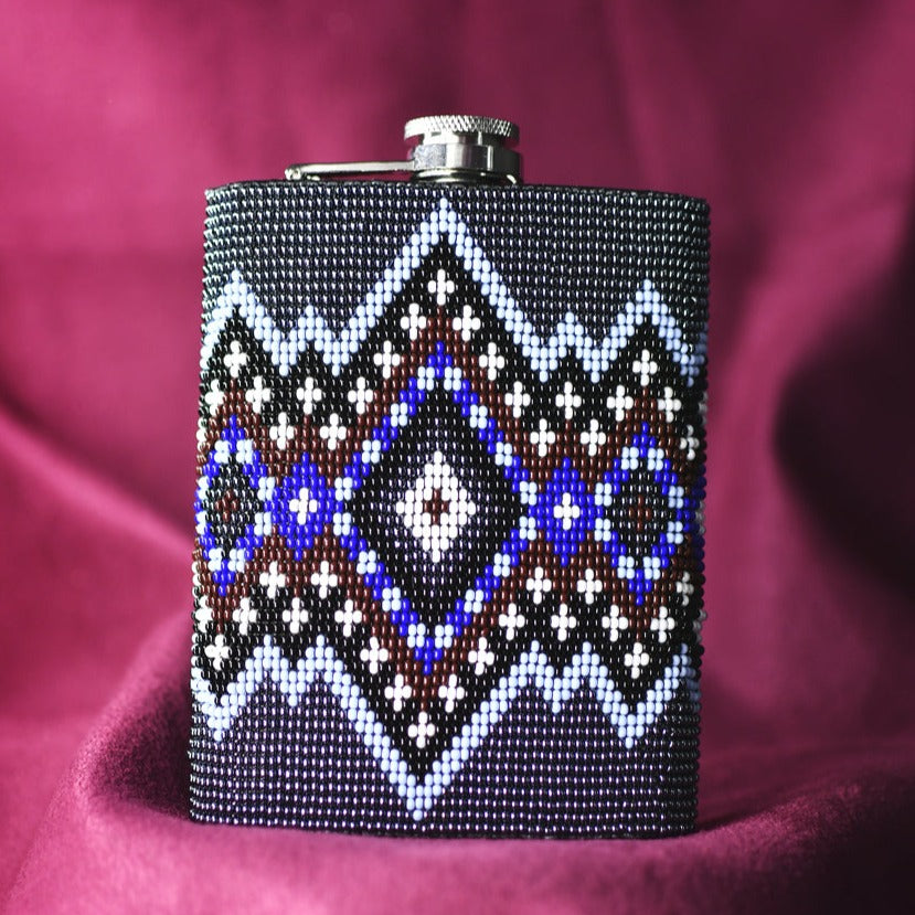 arak black blue white beaded hip flask accessory