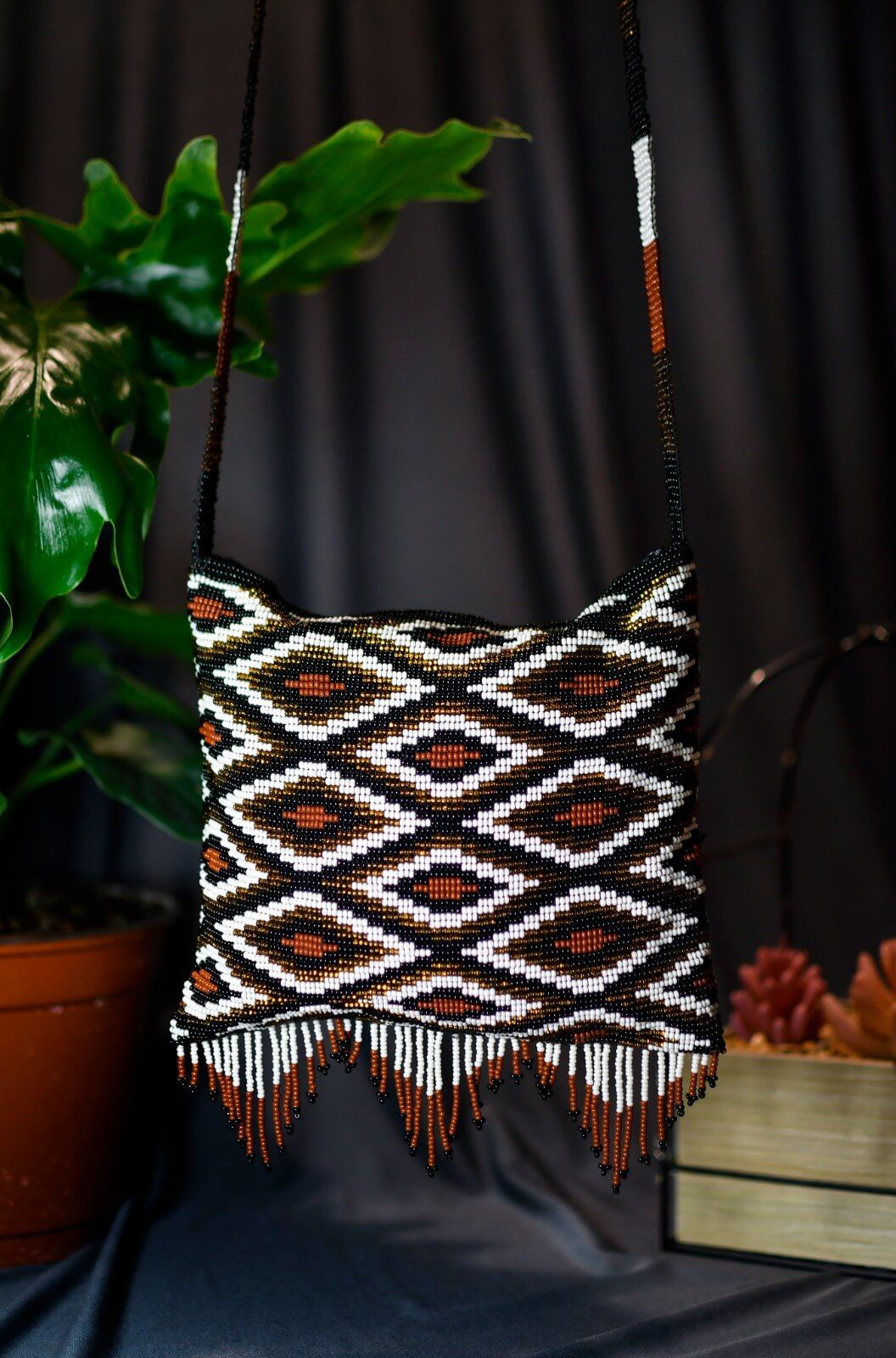 brown gold black white bronze diamond beaded purse bag fringe