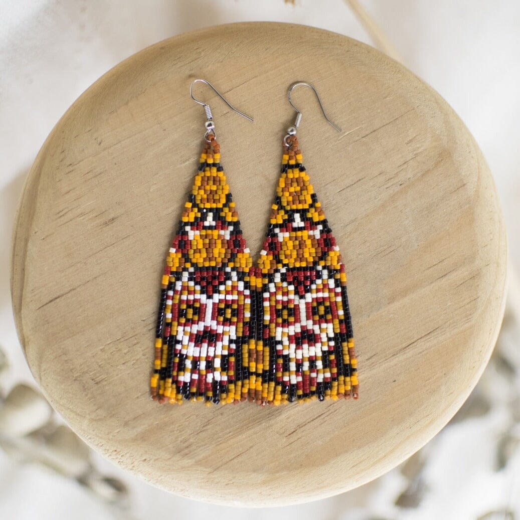 brown white chocolate skull fringe beaded earrings dia de los muertos