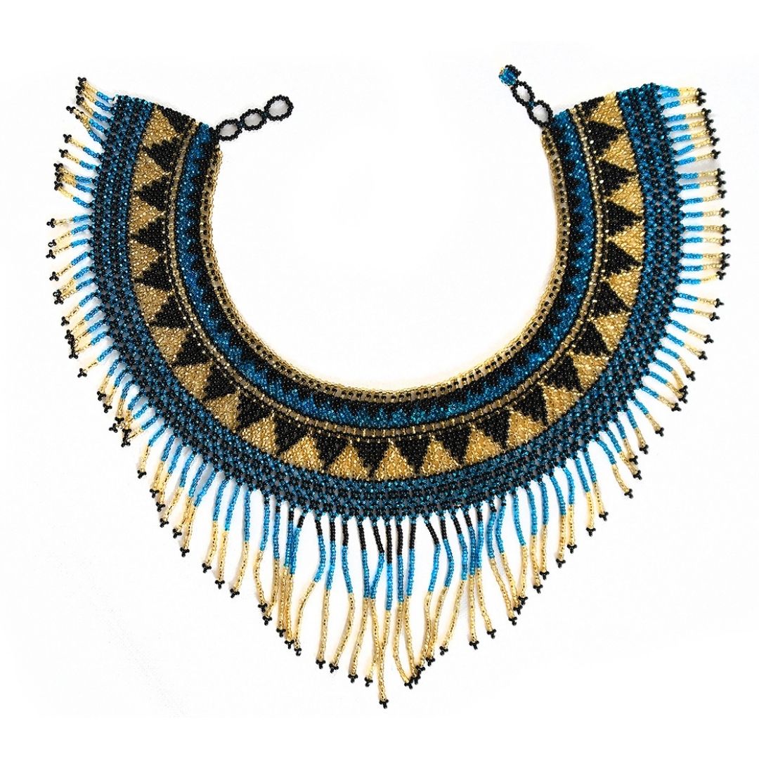 beaded Cleopatra Choker neckalce blue black gold egyptian native american jewelry