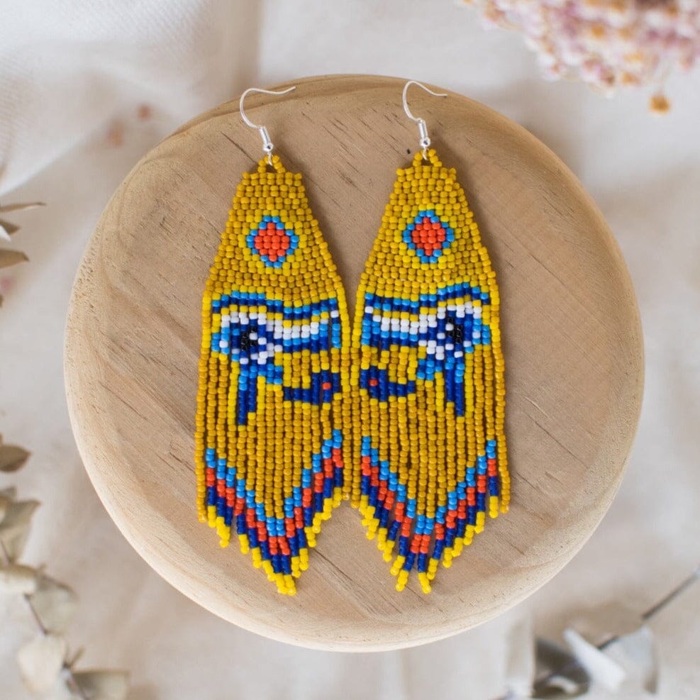 Eye of Ra Gold Beaded Fringe Earrings