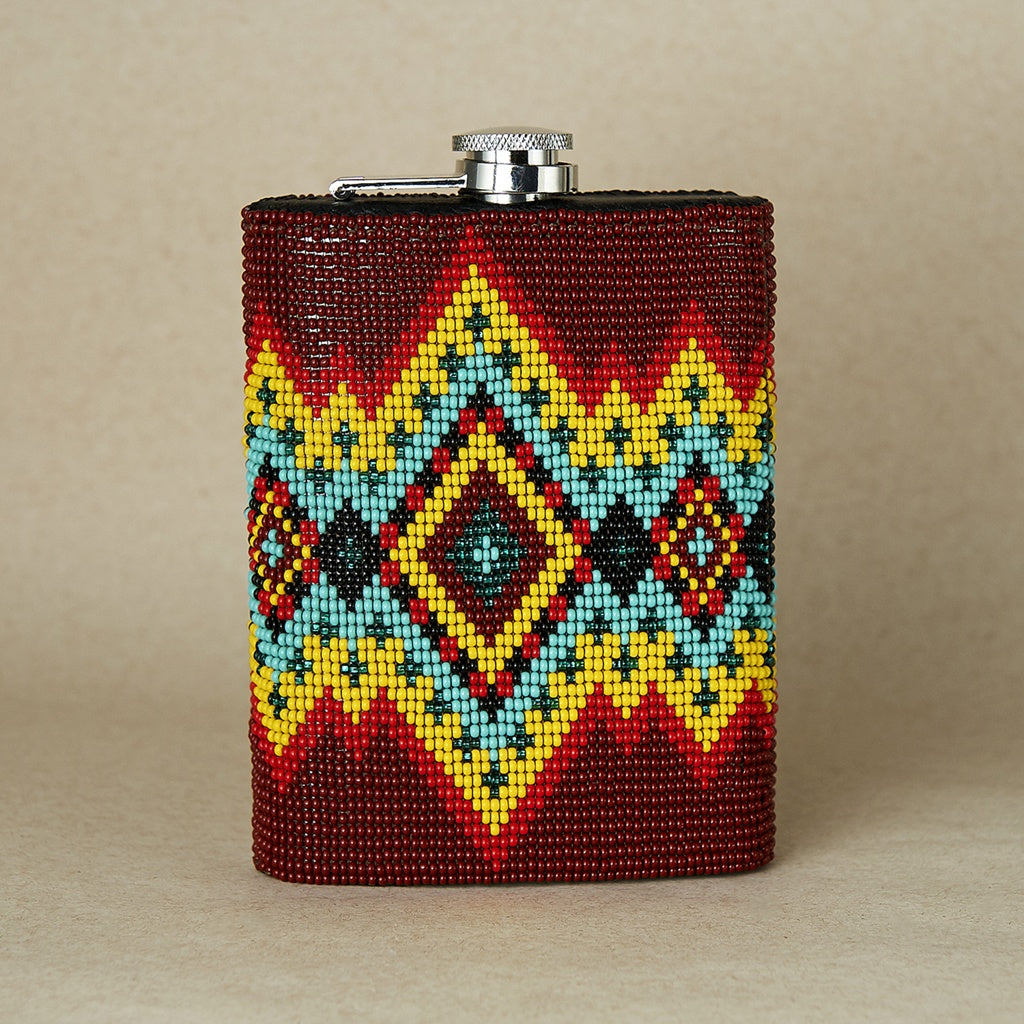 fireball red yellow light blue beaded hip flask accessory