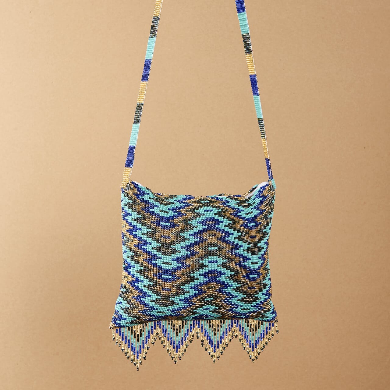 teal blue gold high tide beaded purse bag fringe