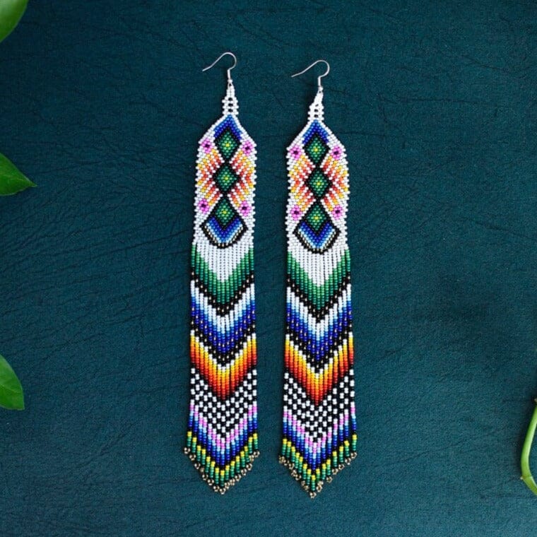 Long Rainbow fringe Beaded Earrings