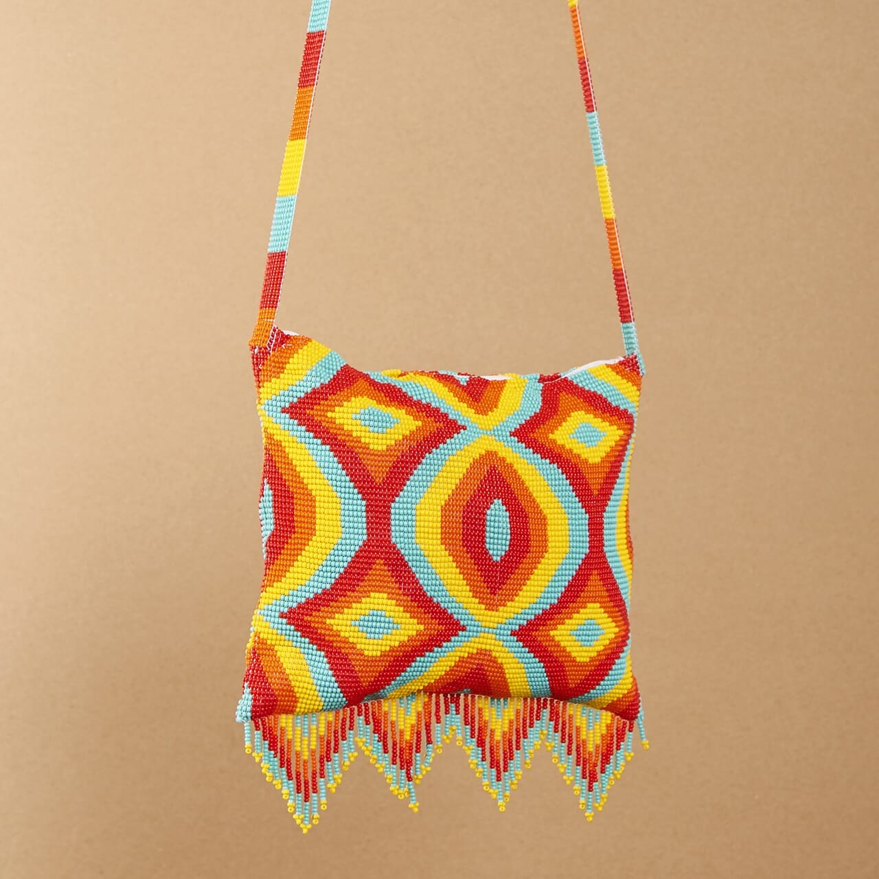 yellow orange red teal mania beaded purse bag fringe