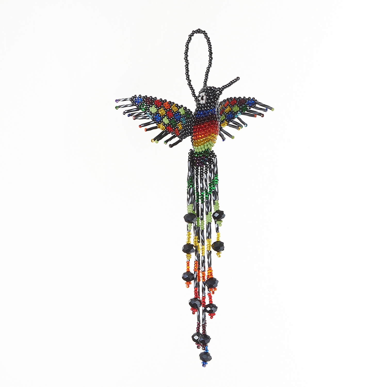 midnight hummingbird black blue red green beaded bird ornament decor