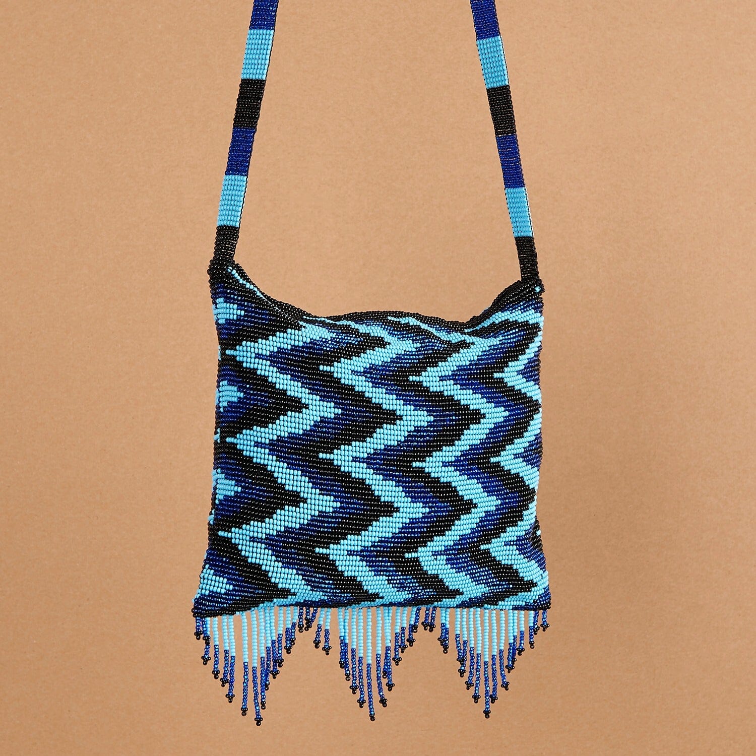 ocean current blue teal black beaded purse bag fringe