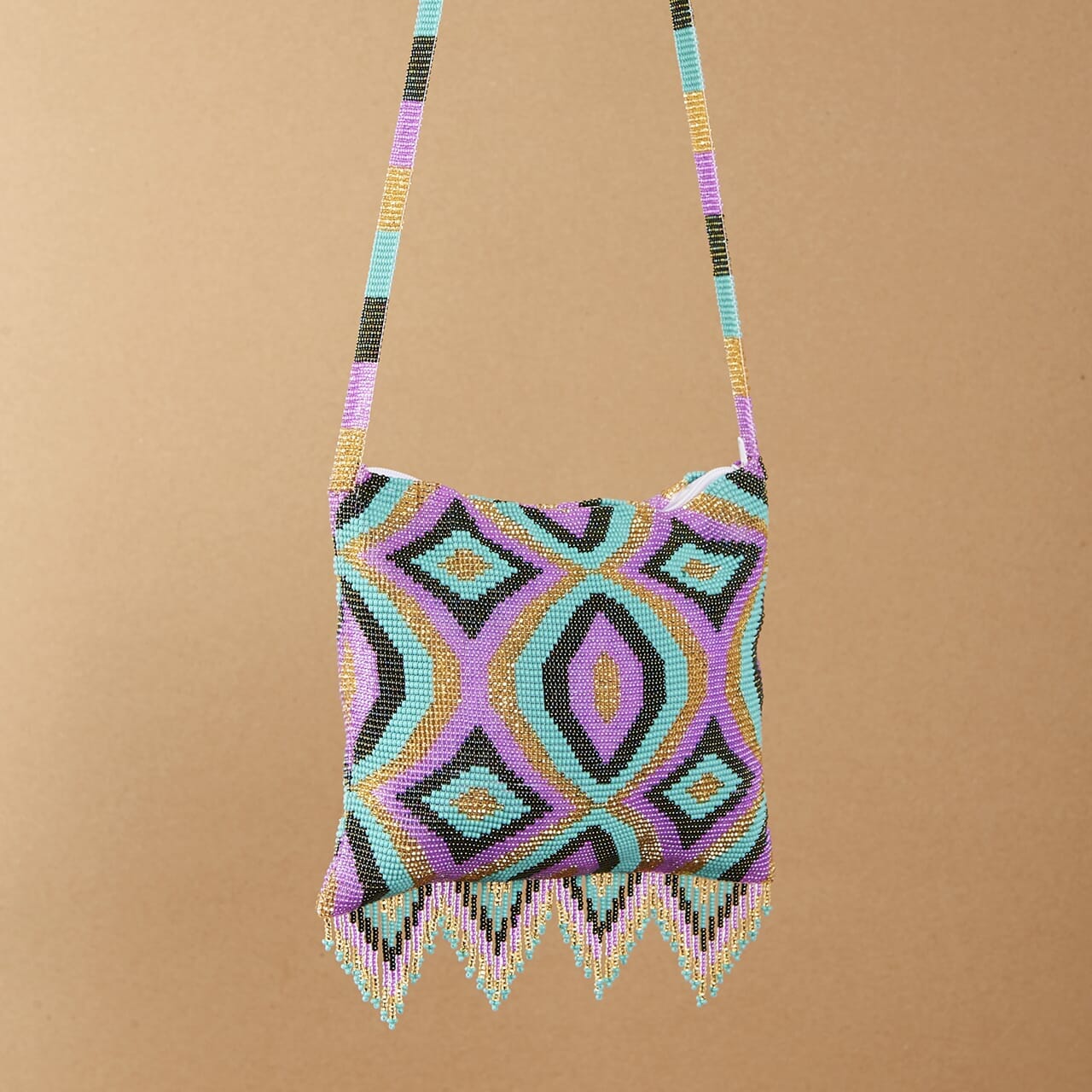 teal gold pink lemonade beaded purse bag fringe