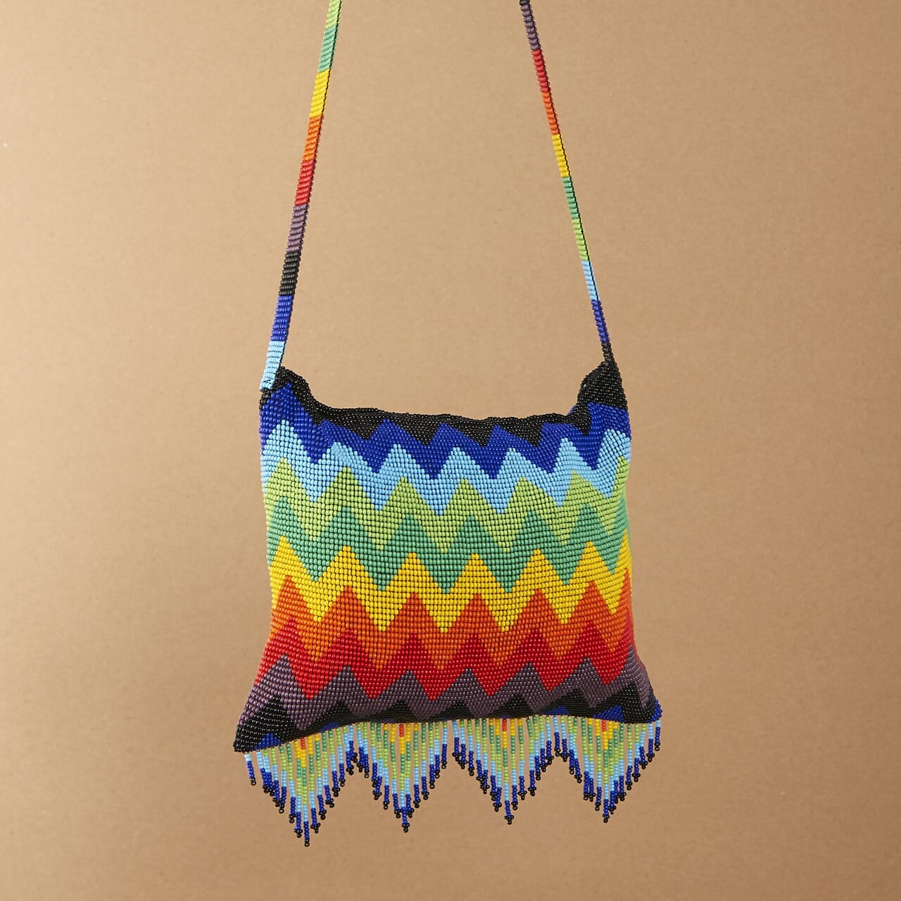 rainbow frenzy red orange yellow green blue beaded purse bag fringe