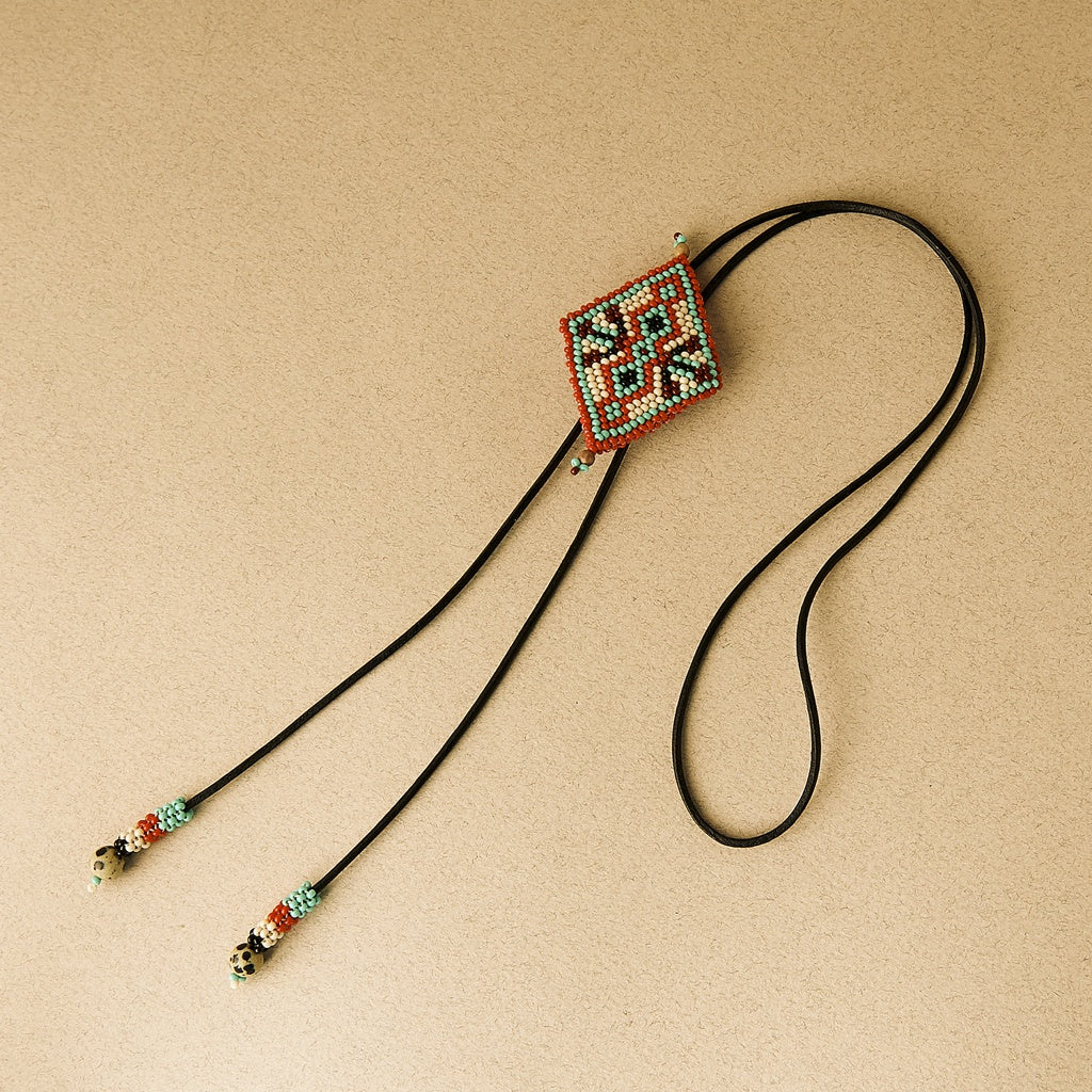 San Antonio beaded bolo tie diamond red white light blue navajo necktie necklace native american jewelry