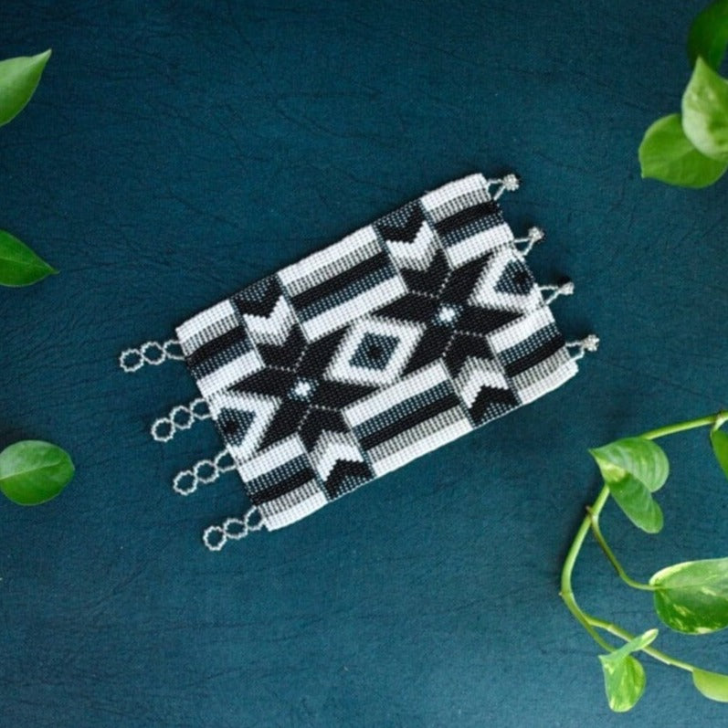Silverback white black Super Nova beaded bracelet wide cuff