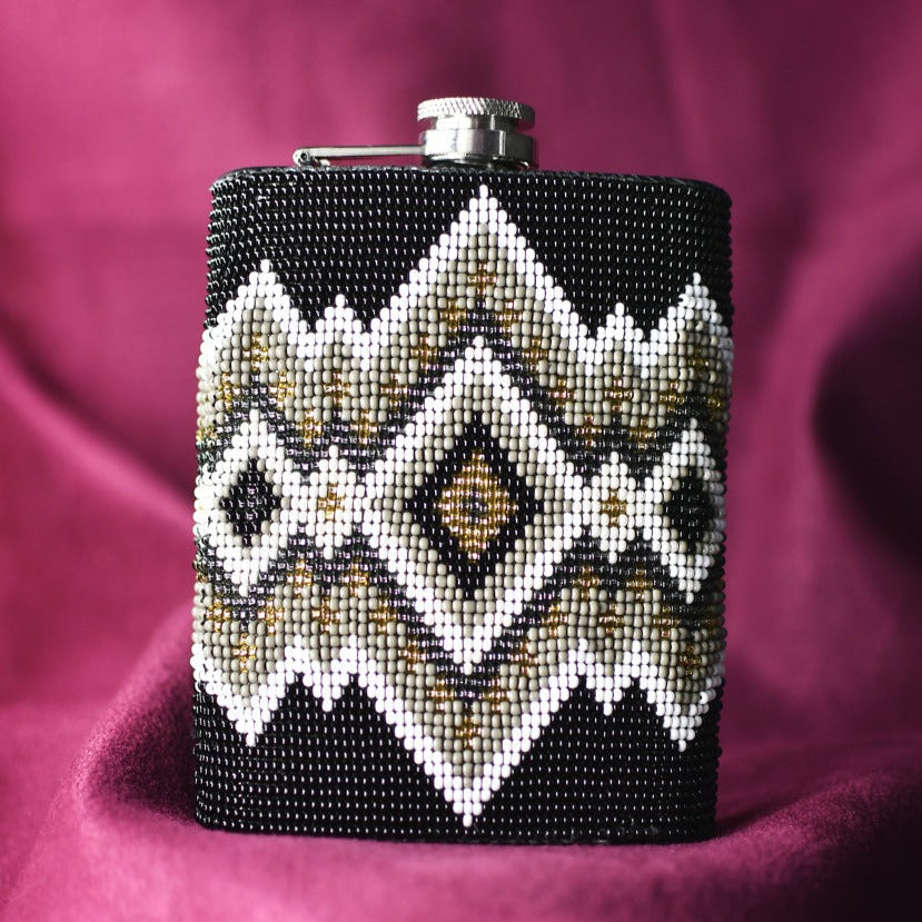 smokey topaz black white gold beaded hip flask accessory