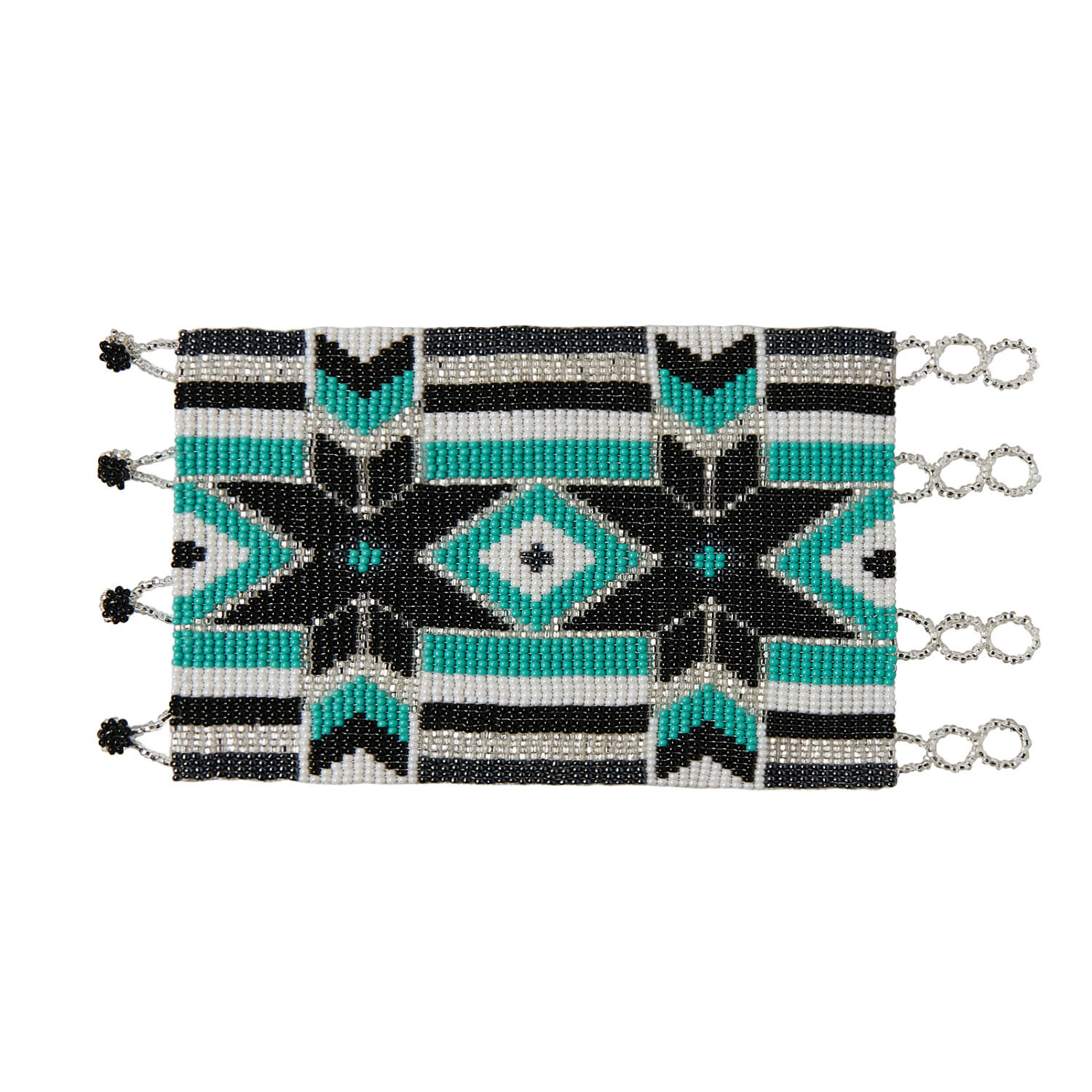 Super Nova teal white black silver wide beaded bracelet cuff