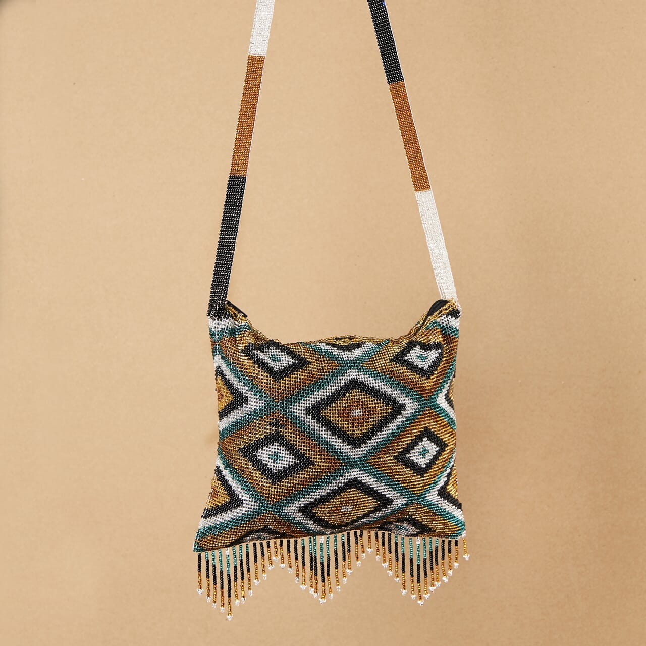 gold teal black silver diamond beaded purse bag fringe