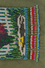 burrito gallo rooster beaded purse shoulder bag Blue, White, Red, Yellow, Green, Pink fringe detail close up