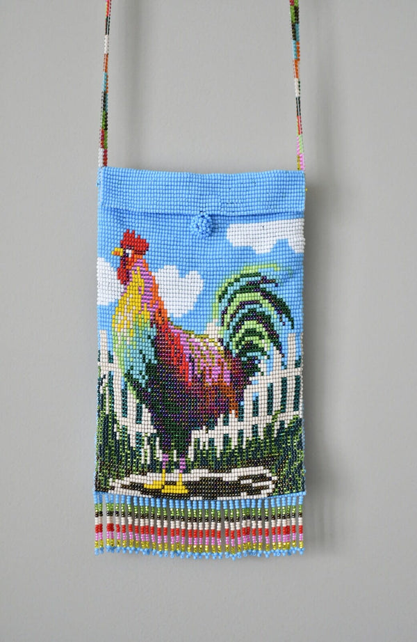 burrito gallo rooster beaded purse shoulder bag Blue, White, Red, Yellow, Green, Pink fringe 