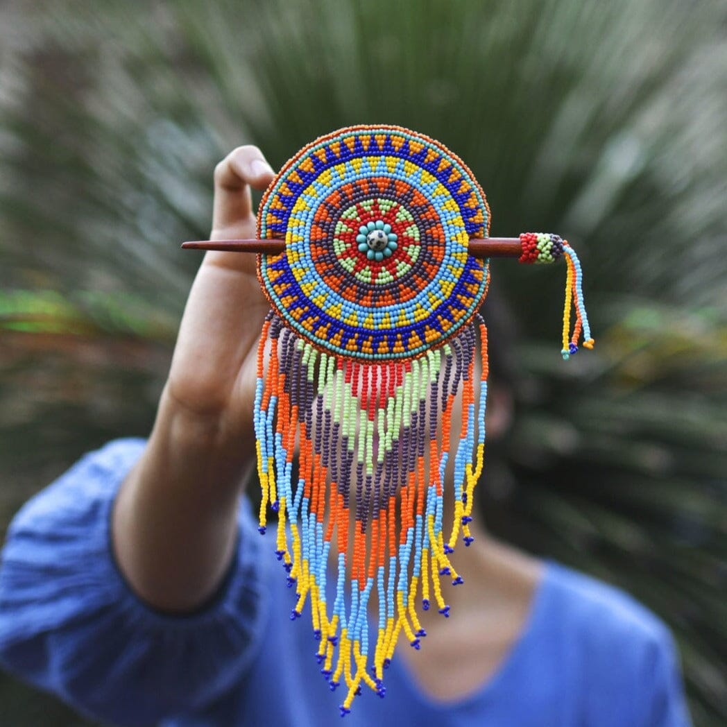 Carnival Tiara Hair Pieces beaded hair barrette rainbow handmade native american jewelry Mother Sierra 
