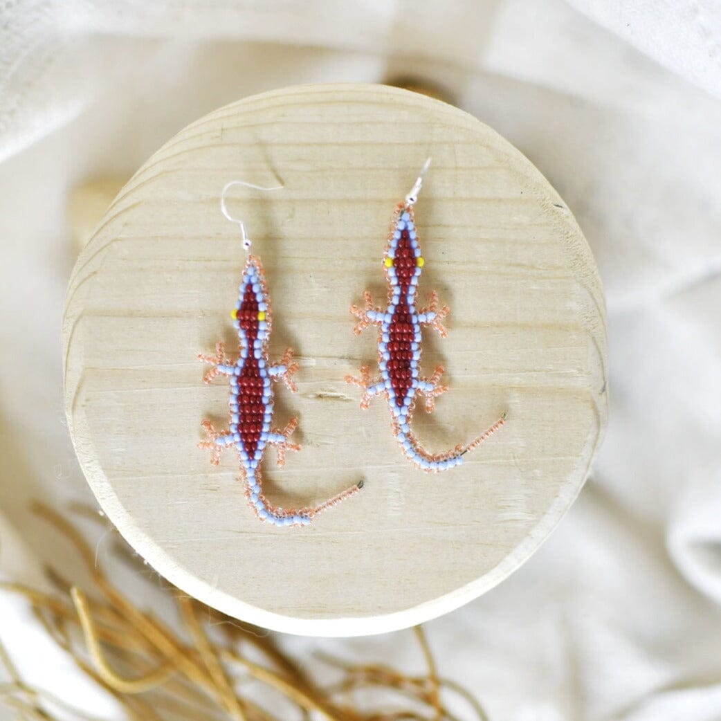 Dottie beaded lizard animal Earrings pink lavender red native american jewelry Mother Sierra 