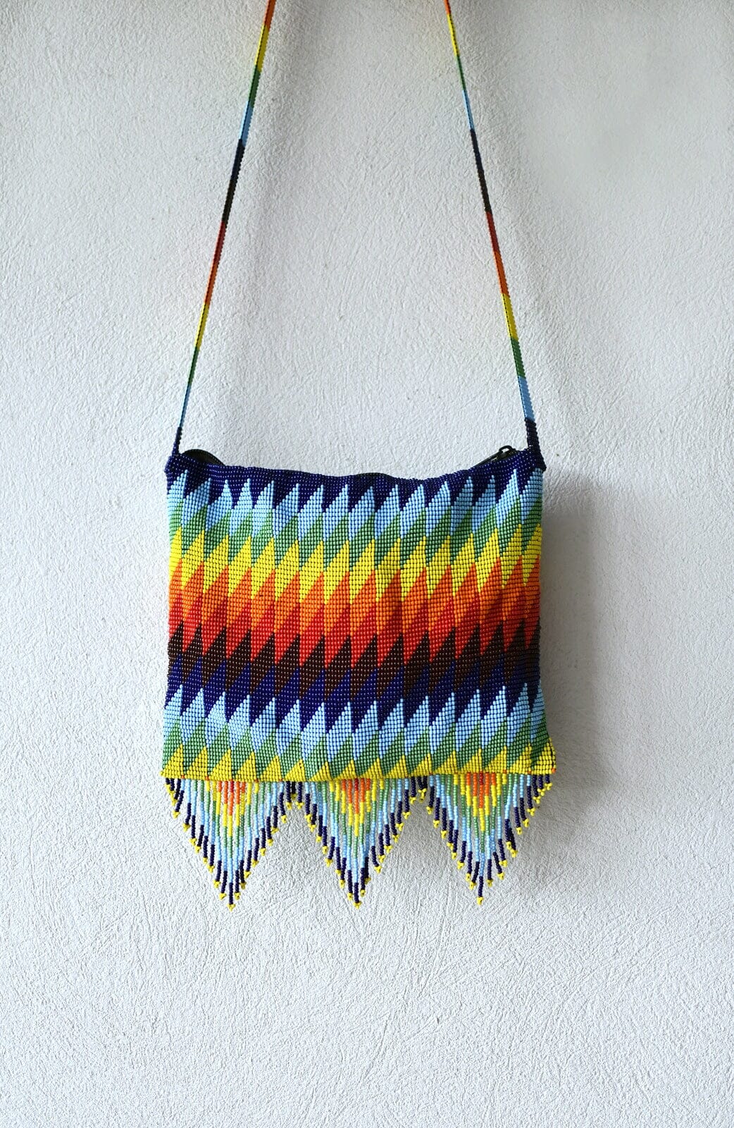 Colorful beaded forbidden rainbow abstract beaded purse bag fringe