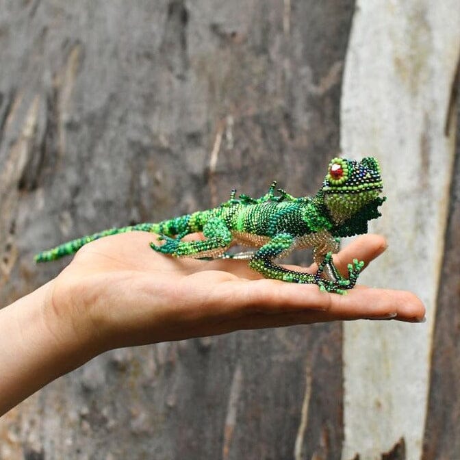 Green Gecky Home Decor beaded lizard sculpture animal figurine