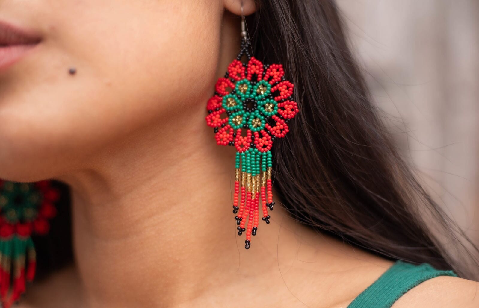 Pomegranate Earrings Mother Sierra - Uniquely designed beaded earwear