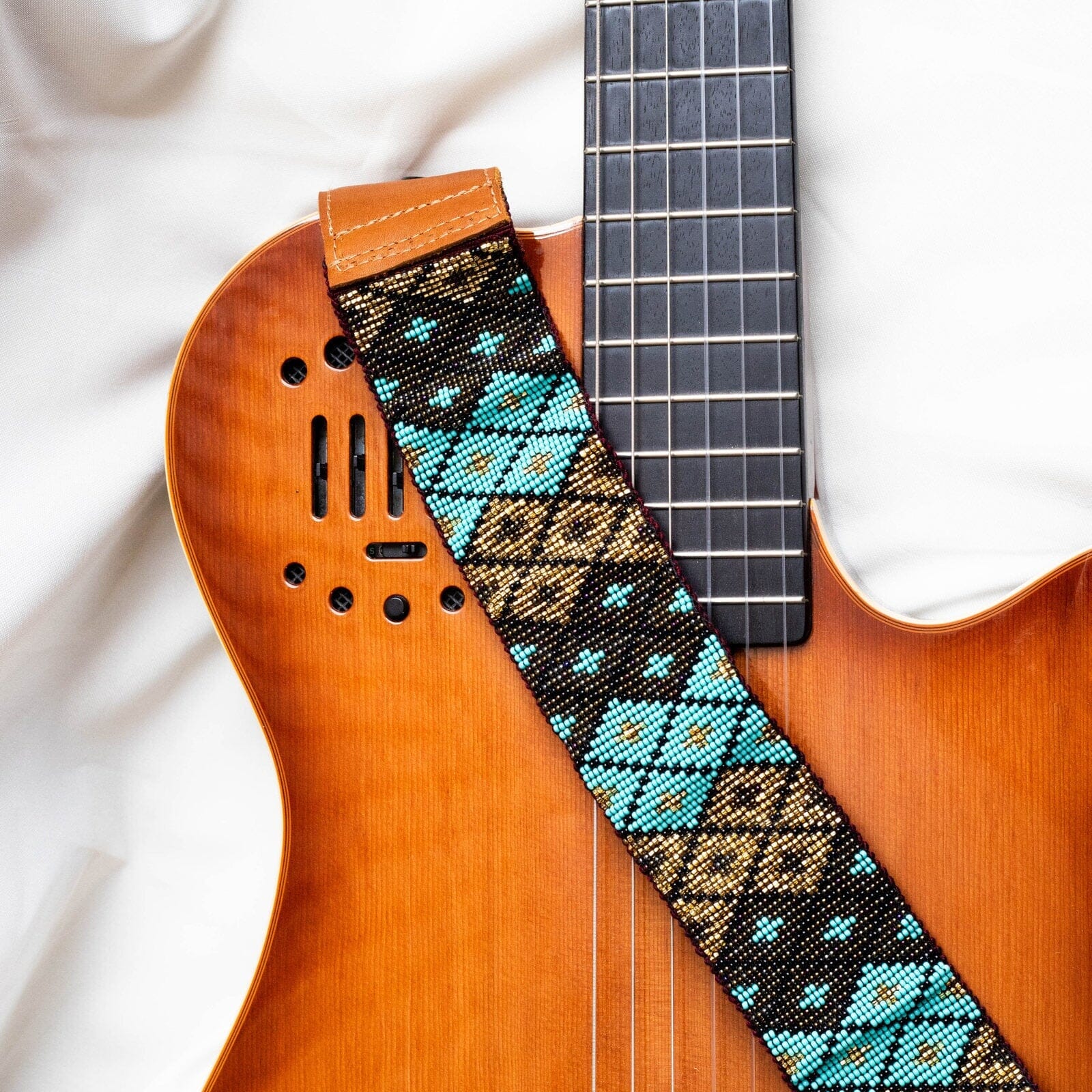 Detailed beaded Rolling Rock Guitar Strap