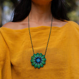 selva green blue black beaded necklace emblem native american jewelry