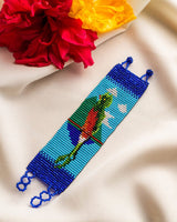 Amazoni bird and sky green blue beaded bracelet cuff