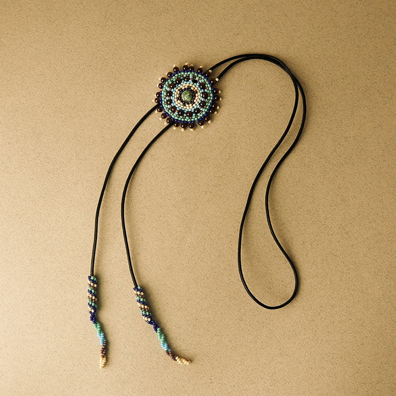 apple jack blue teal white beaded bolo tie necktie necklace native american jewelry