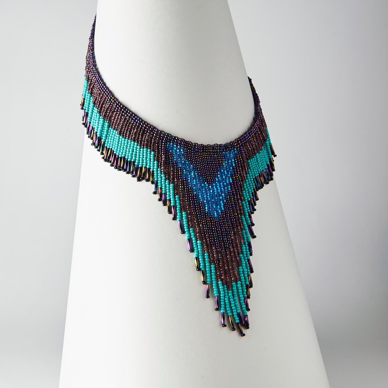 aquamarine blue teal purple handmade beaded necklace choker fleko native american jewelry