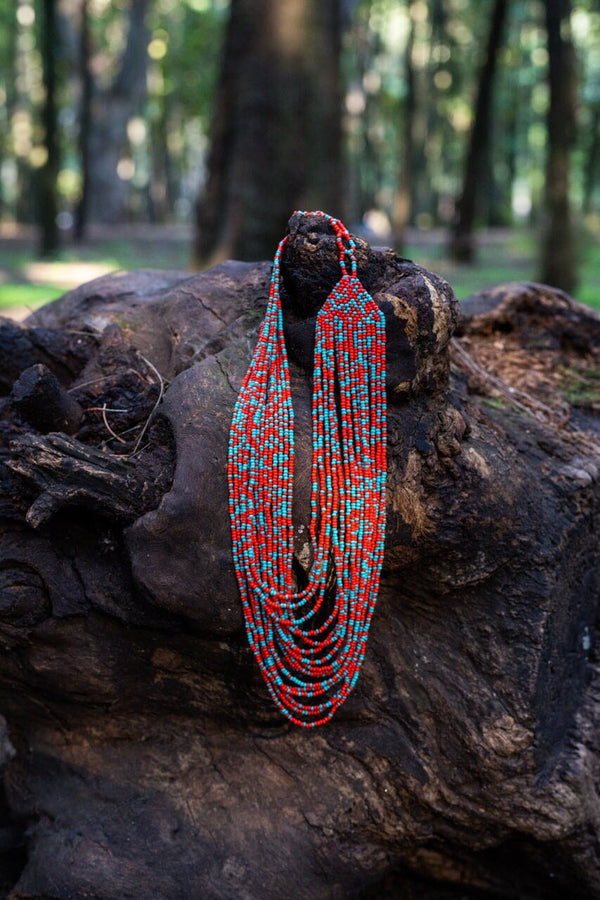 arriba multi-strand beaded necklaces red blue native american jewelry