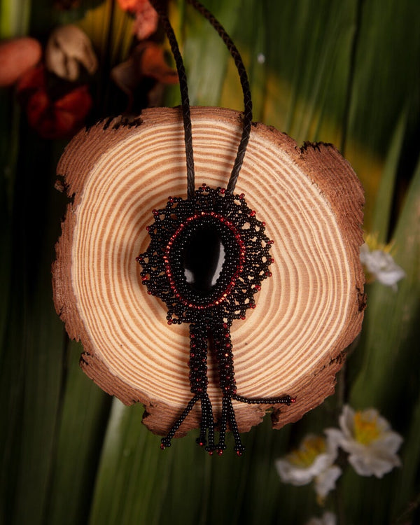 Black Rose Bolo Tie black red close up necklace beaded native american jewelry