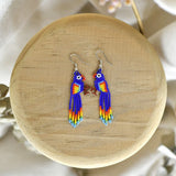 bright blue bird beaded earrings